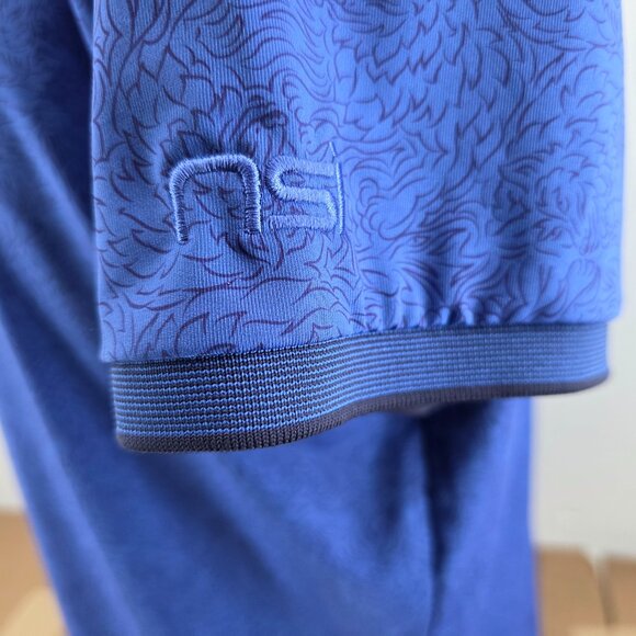 Greyson Shirt Mens Large Blue Golf Polo Wolf Print Performance Stretch Preppy - Picture 9 of 14